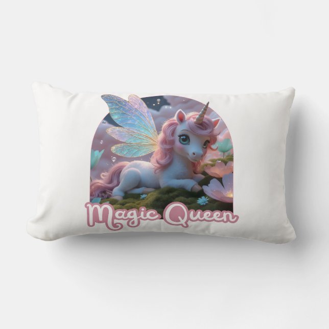 Almofada Lombar Weißes Einhorn mit Flügeln - Magic Queen (Frente)