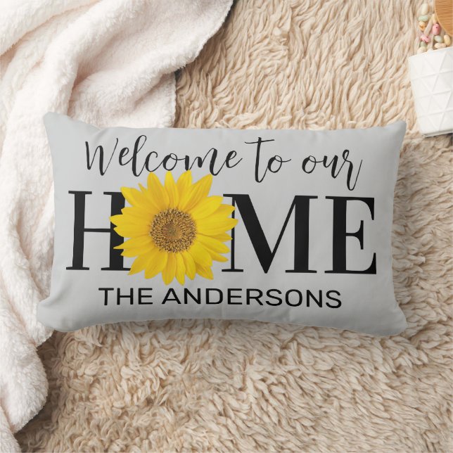 Almofada Lombar Welcome to Our Home Name Sunflower Gray (Cobertor)