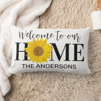 Almofada Lombar Welcome to Our Home Name Sunflower White