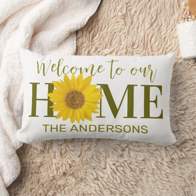 Almofada Lombar Welcome to Our Home Sunflower Name White (Cobertor)