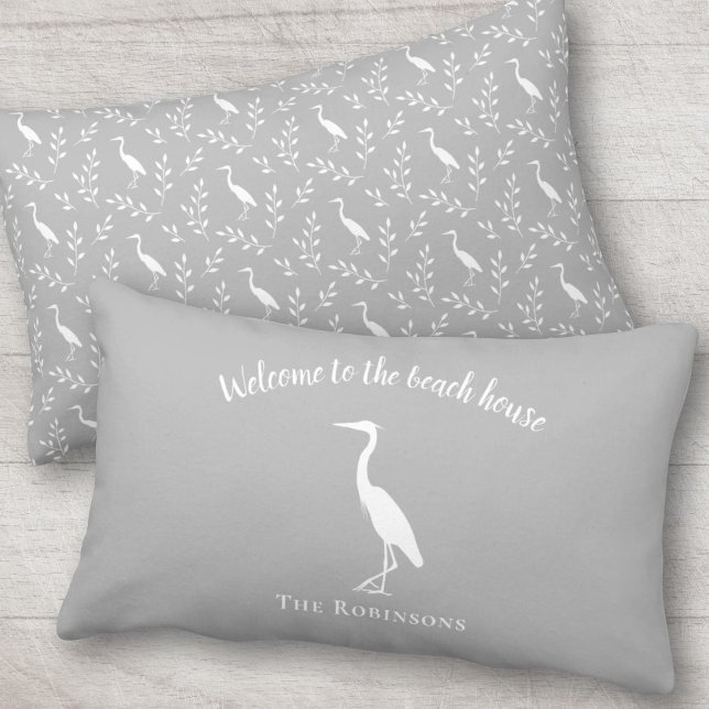 Almofada Lombar Welcome to the beach house heron decor family name (Criador carregado)