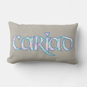 Almofada Lombar Welsh Floral Text Cariad com Travesseiro lombar