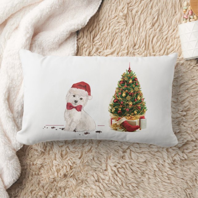 Almofada Lombar Westie Engraçado Cachorro de Natal com Árvore (Cobertor)