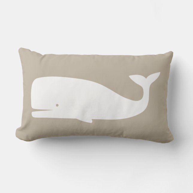Almofada Lombar Whale Throw Pillow – Beige &White Nautical Nursery (Frente)