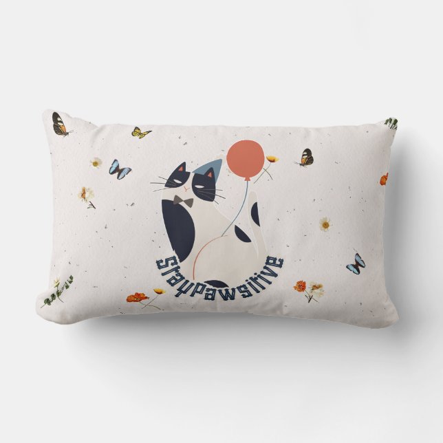 Almofada Lombar Whimsical Tuxedo Cat Stay Pawsitive Lumbar Throw P (Frente)