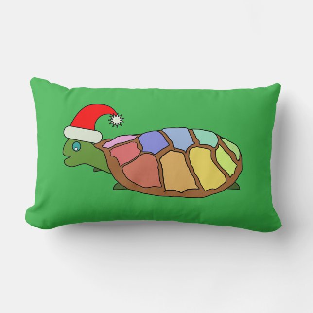 Almofada Lombar Whimsical Xmas Turtle Green Lumbar Pillow (Frente)