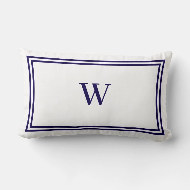 Almofada Lombar  White and Navy Blue Stripe Border Monogram (Verso)