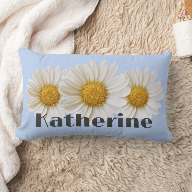 Almofada Lombar White Daisies - Nome personalizado Light Blue (Cobertor)