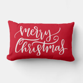 Almofada Lombar White Script Elegante Moderno Feliz Natal Vermelho