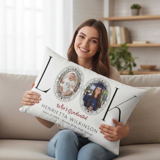 Almofada Lombar Who's Graduated Black Elegant Photo Collage Throw  (Criador carregado)