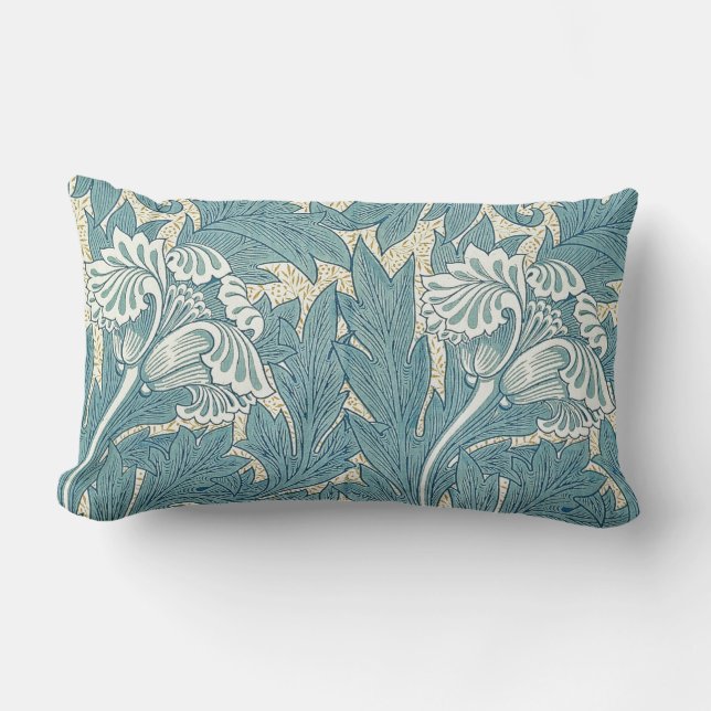 Almofada Lombar William Morris Clássico Tulipa Azul Floral (Frente)
