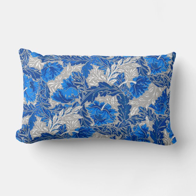 Almofada Lombar William Morris Floral, Sapphire Blue e Cinzas (Frente)