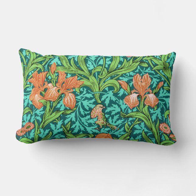 Almofada Lombar William Morris Irises, Orange e Turquoise (Frente)