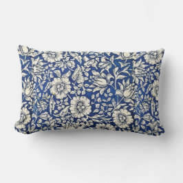 Almofada Lombar William Morris Mallow Flowers Floral Azul Branco