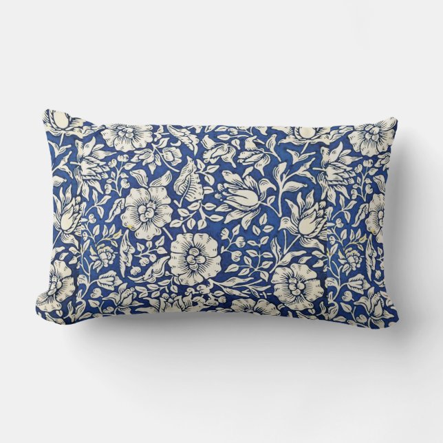 Almofada Lombar William Morris Mallow Flowers Floral Azul Branco (Frente)