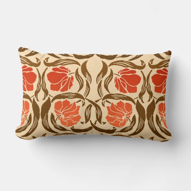 Almofada Lombar William Morris Pimpernel, Mandarin Orange & Brown (Frente)
