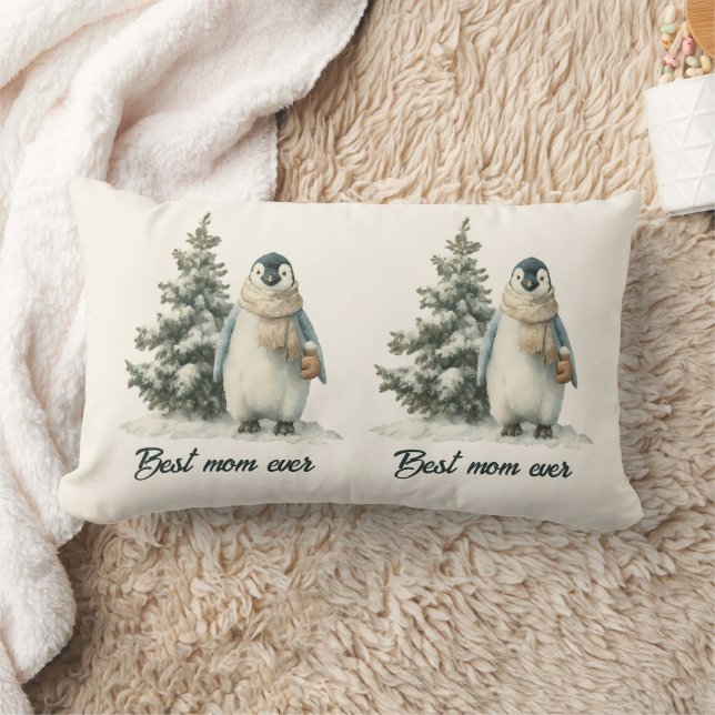 Almofada Lombar Winter Penguin “Best Mom Ever” Design (Cobertor)