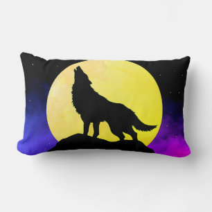 Almofada Lombar Wolf Howling na lua