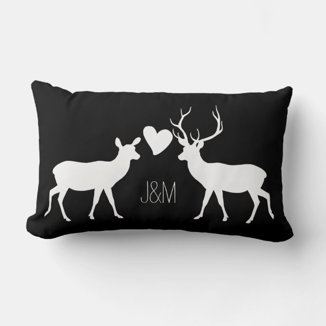 Almofada Lombar Woodland Deer Love com Nomes e Monogramas (Frente)