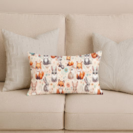 Almofada Lombar Woodland Fox Bunny Watercolor Nursery Lumbar Pillo