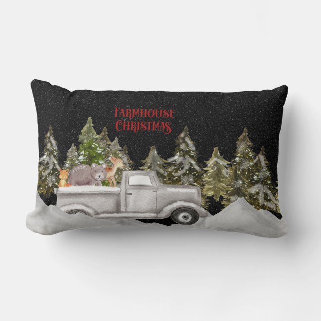 Almofada Lombar Woodland Snowfall Farmation Christmas (Frente)