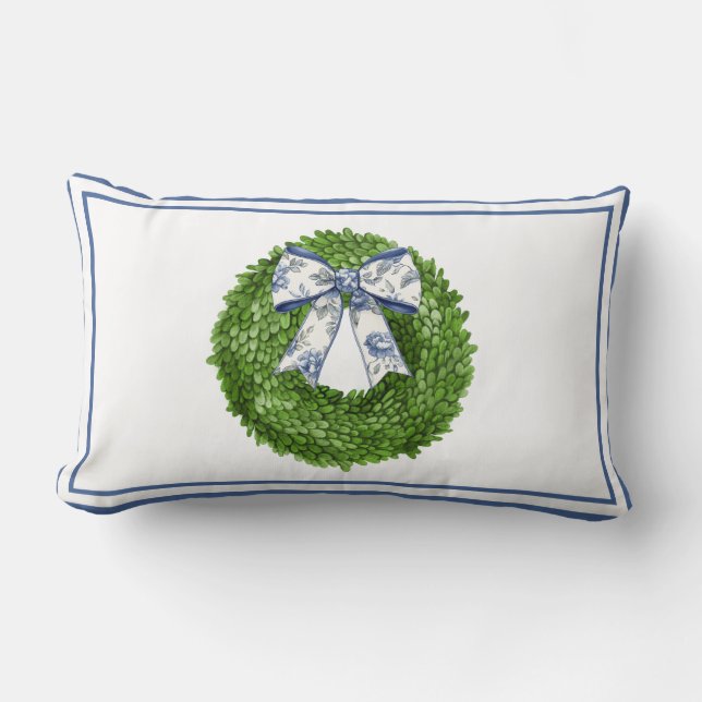 Almofada Lombar Wreath with Blue Toile Bow (Frente)
