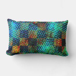 Almofada Lombar Xadrez azul, arranhão esverdeado, mancha suja verm