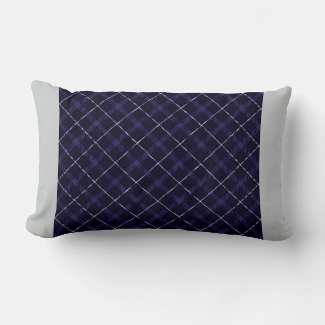 Almofada Lombar Xadrez azul / Tartan com tiras laterais sólidas (Frente)