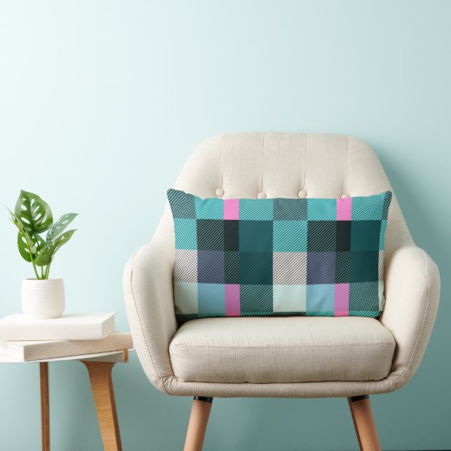 Almofada Lombar Xadrez Contemporânea Rústica (Cadeira)