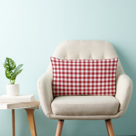 Almofada Lombar Xadrez de Gingham Vermelho e Branco Rústico