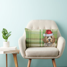 Almofada Lombar Xadrez de Natal do Cachorro de Natal Verde