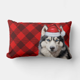Almofada Lombar Xadrez de Natal do Cachorro Siberiano Feriado