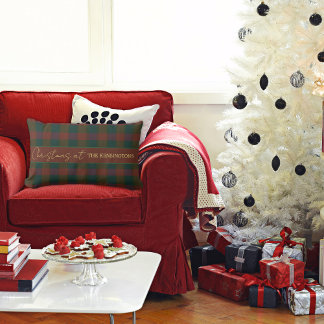 Almofada Lombar Xadrez de Natal/Travesseiro decorativo Vermelho e
