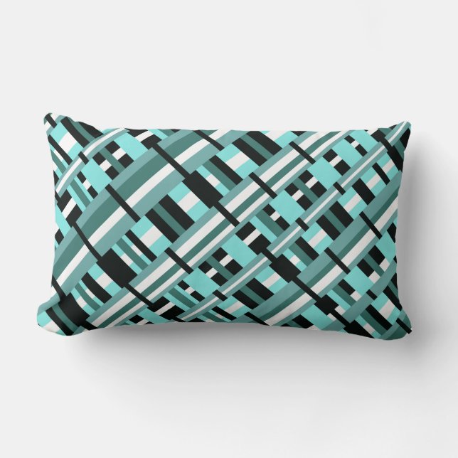 Almofada Lombar Xadrez em Aqua, Teal, Preto e Branco Diagonal (Frente)