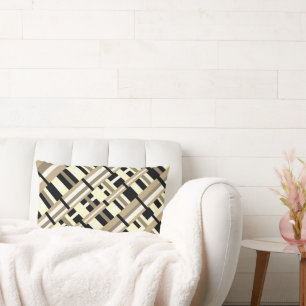 Almofada Lombar Xadrez em Taupe, Tan, Preto, Branco Moderno