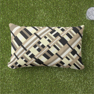 Almofada Lombar Xadrez em Taupe, Tan, Preto, Branco Moderno