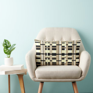 Almofada Lombar Xadrez em Taupe, Tan, Preto, Branco Moderno