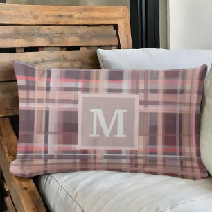 Almofada Lombar Xadrez monograma maroon pincel cor-de-rosa que pês