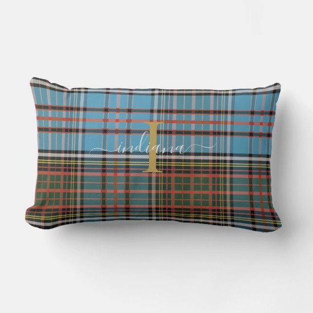 Almofada Lombar Xadrez Tartan Monograma Script Clan Anderson Rusti (Frente)