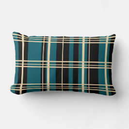Almofada Lombar Xadrez Tradicional Preto, Creme de Manteiga, Teal