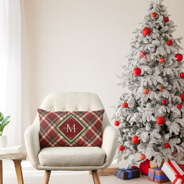 Almofada Lombar Xadrez Verde Vermelha do Monograma de Natal Russo