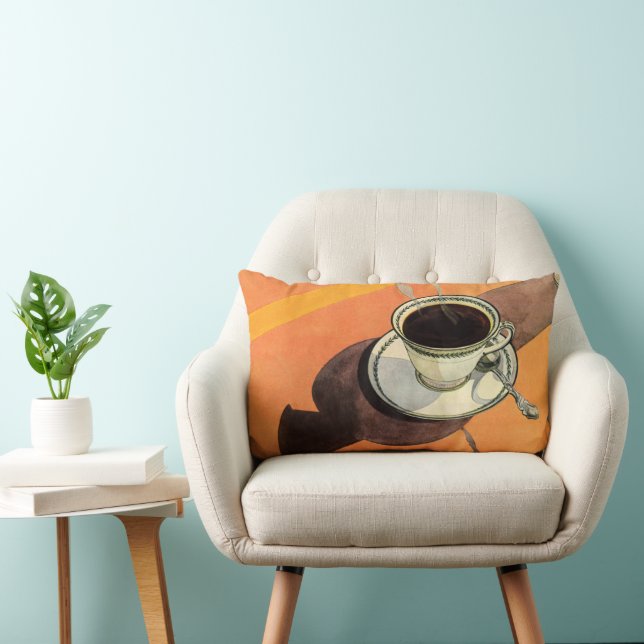 Almofada Lombar Xícara de café antiga, pires, colher, lanchonete r (Cadeira)