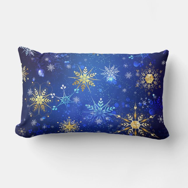 Almofada Lombar XMAS Blue Background with Golden Snowflakes (Frente)
