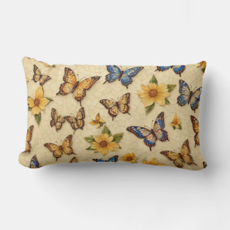 Almofada Lombar Yellow Mosaic Butterflies And Flowers