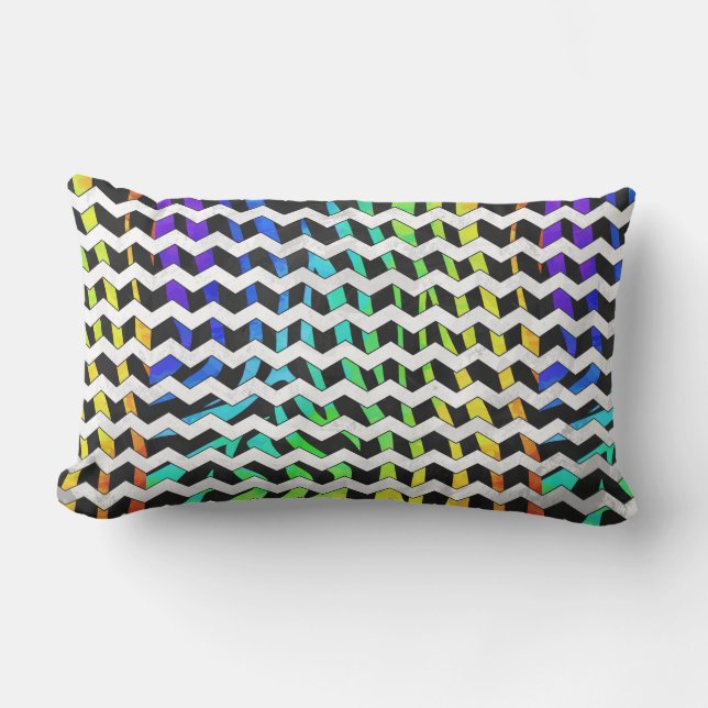 Almofada Lombar Zebra Chevron Black e Rainbow Impressão (Frente)