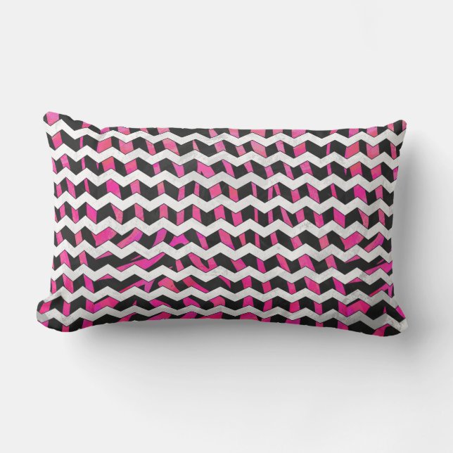 Almofada Lombar Zebra Chevron Preto e Rosa Quente (Frente)