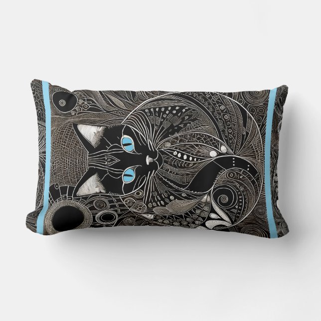 Almofada Lombar Zen Cat Companion, New Moon Blue Stripe (Frente)