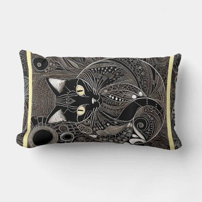 Almofada Lombar Zen Cat Companion, Nova Lua Amarelo Stripe (Frente)