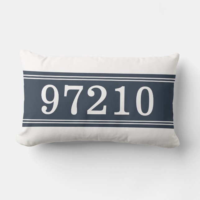 Almofada Lombar Zip Code Blue White New Home Housearming (Frente)