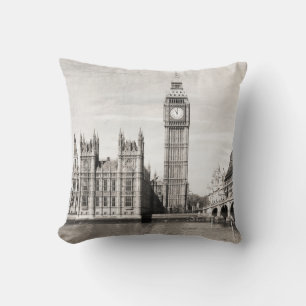 Almofada Londres antiga, preto e branco.
